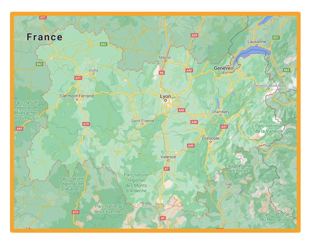 carte de la région Auvergne Rhône Alpes